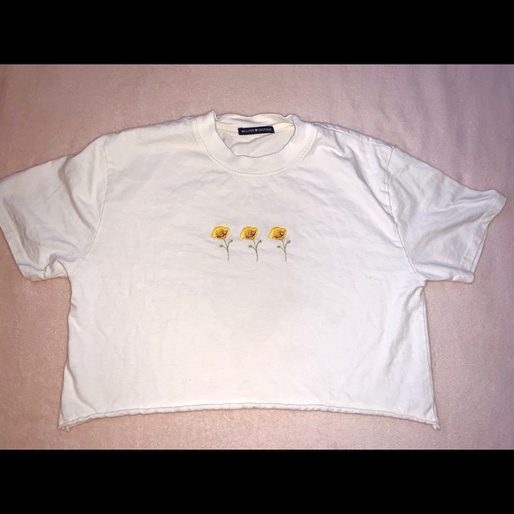 BRANDY MELVILLE Sunflower Embroidered Crop Tee - Picture 1 of 2